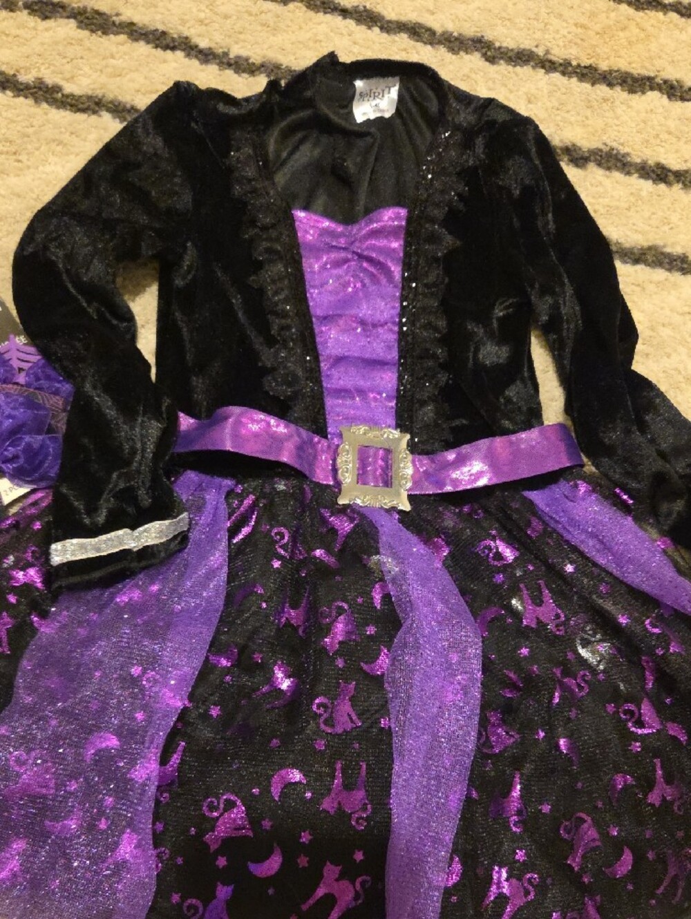 Spirit Purple and Black Girls' Witch Costume with Striped Tights - Picture 3 of 5